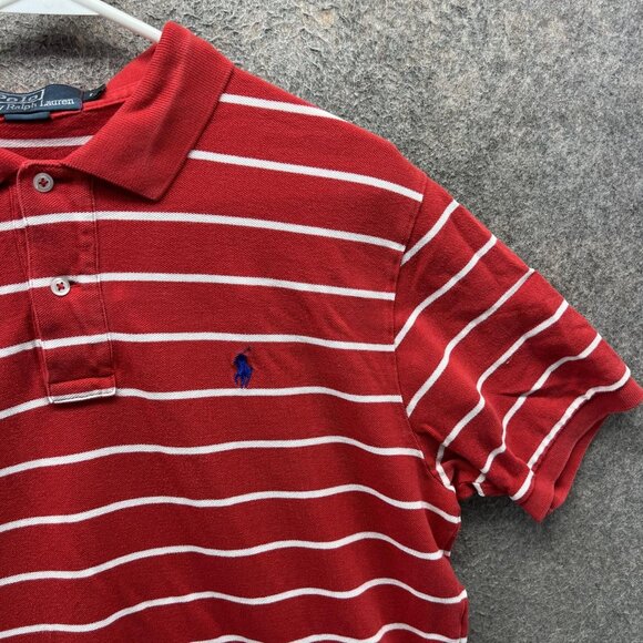 Polo Ralph Lauren Shirt Mens Large Red White Stripe Pony Logo Polo Short Sleeve - Picture 9 of 10